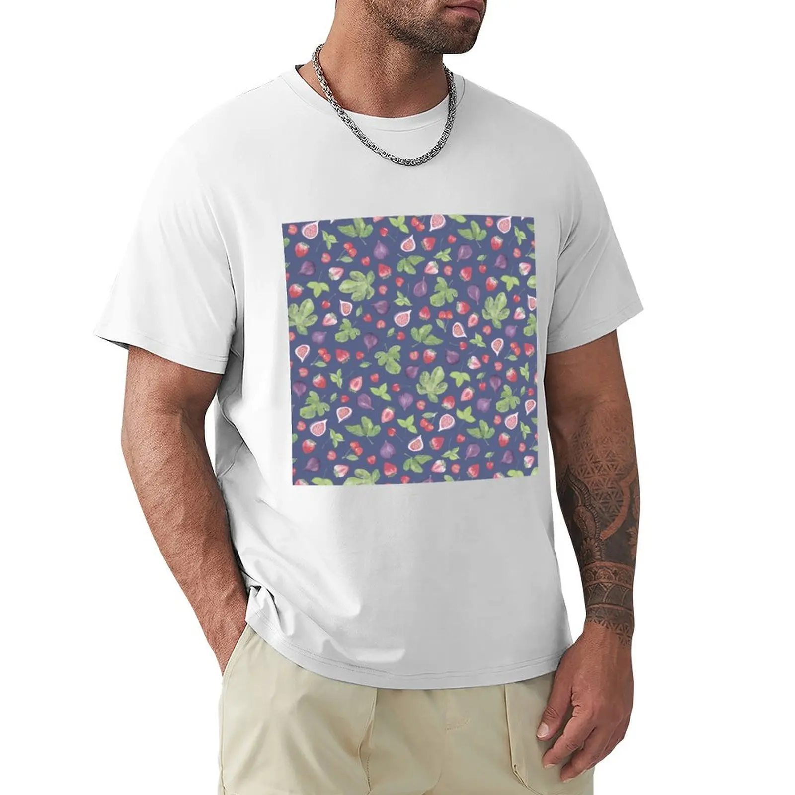 

watercolour summer fruit scatter patterns T-Shirt plus sizes summer top kawaii clothes oversized t shirts men