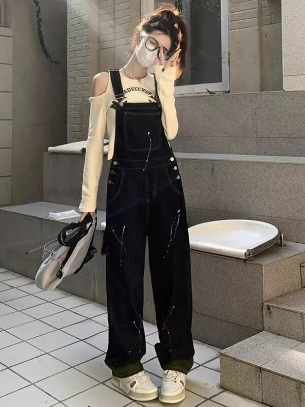 

Джинсовые комбинезоны с пятнами против старения, женские большие размеры, винтажные, весенне-осенние, новые, для полных сестер