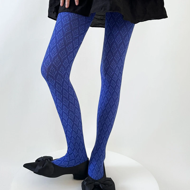 

Retro Fashion Contrast Color Pantyhose Japanese Harajuku Style Jacquard Patterned Tights Autumn Winter Opaque Stretch Leggings