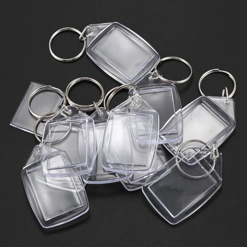 【HOT】20X อะคริลิคใสพลาสติกเปล่า Keyrings ใส่หนังสือเดินทาง Photo พวงกุญแจ Keyfob