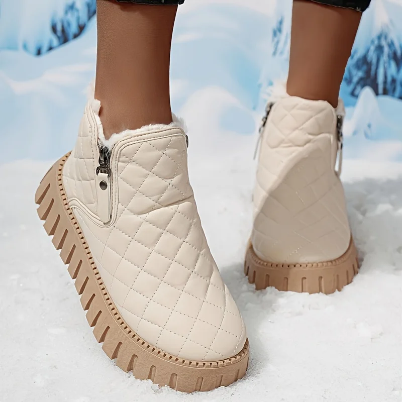 New Fashionable Women's Boots, Warm and Fluffy Sponge Shoes, Mid Top Thick Sole Comfortable Snow Boots