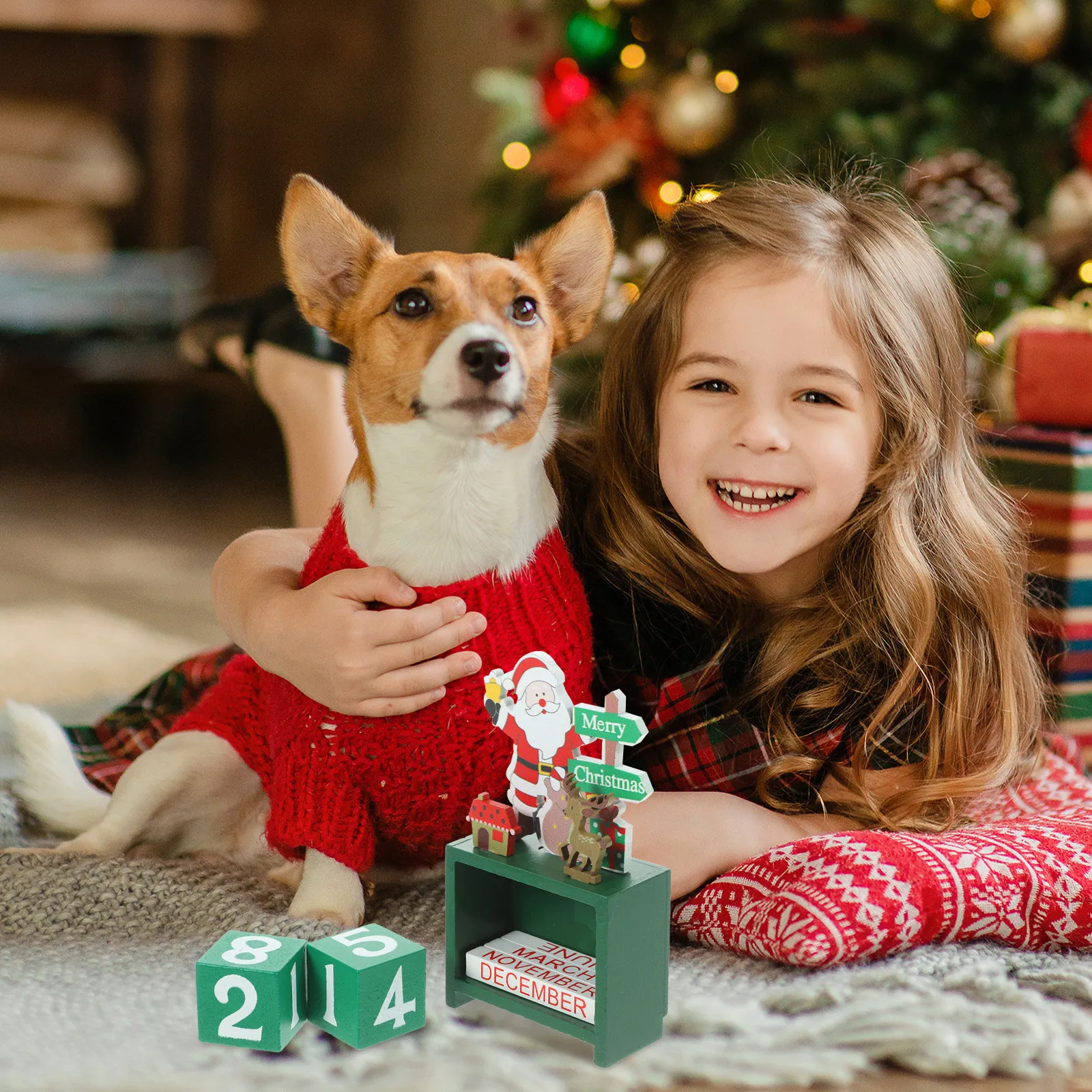 

Christmas Blocks Calendar Wooden Desktop Decor for Holiday Home Fireplace Mantel Window Sill Office Table Centerpiece Xmas