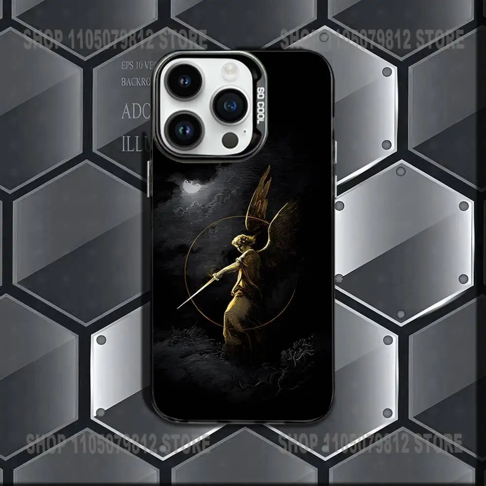 حافظة هاتف Archangel Michael Cross لهاتف iPhone 16,15,14,13,12,11,Mini,Pro,E,MAX غطاء مقاوم للصدمات من الحلوى السوداء غير اللامعة #5
