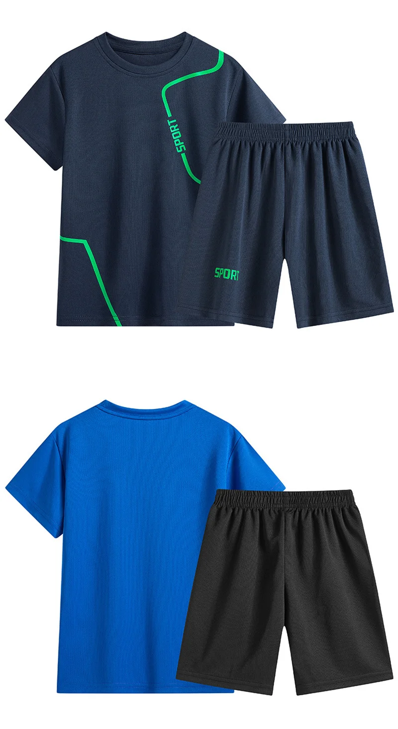Summer Boys Sports Sets Teenage Girls Breathable T-Shirts+Shorts 2 Pcs Outfits Kids Short Sleeve Top Bottom Tracksuits Suits