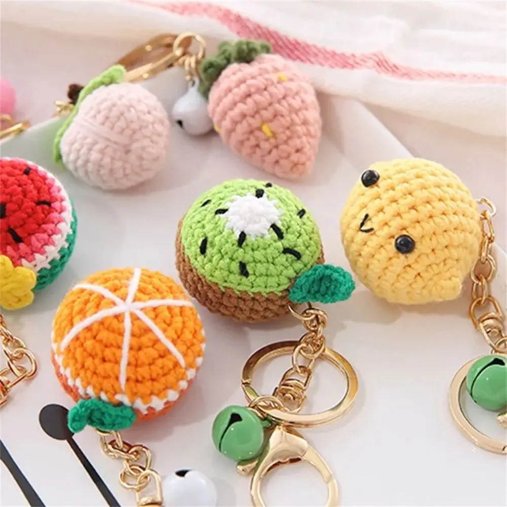 Creative Lemon Donut Fruit Keychain Crocheted Strawberry Knitting Car Keychain Watermelon Orange Knitted Keyring Ladies Girls