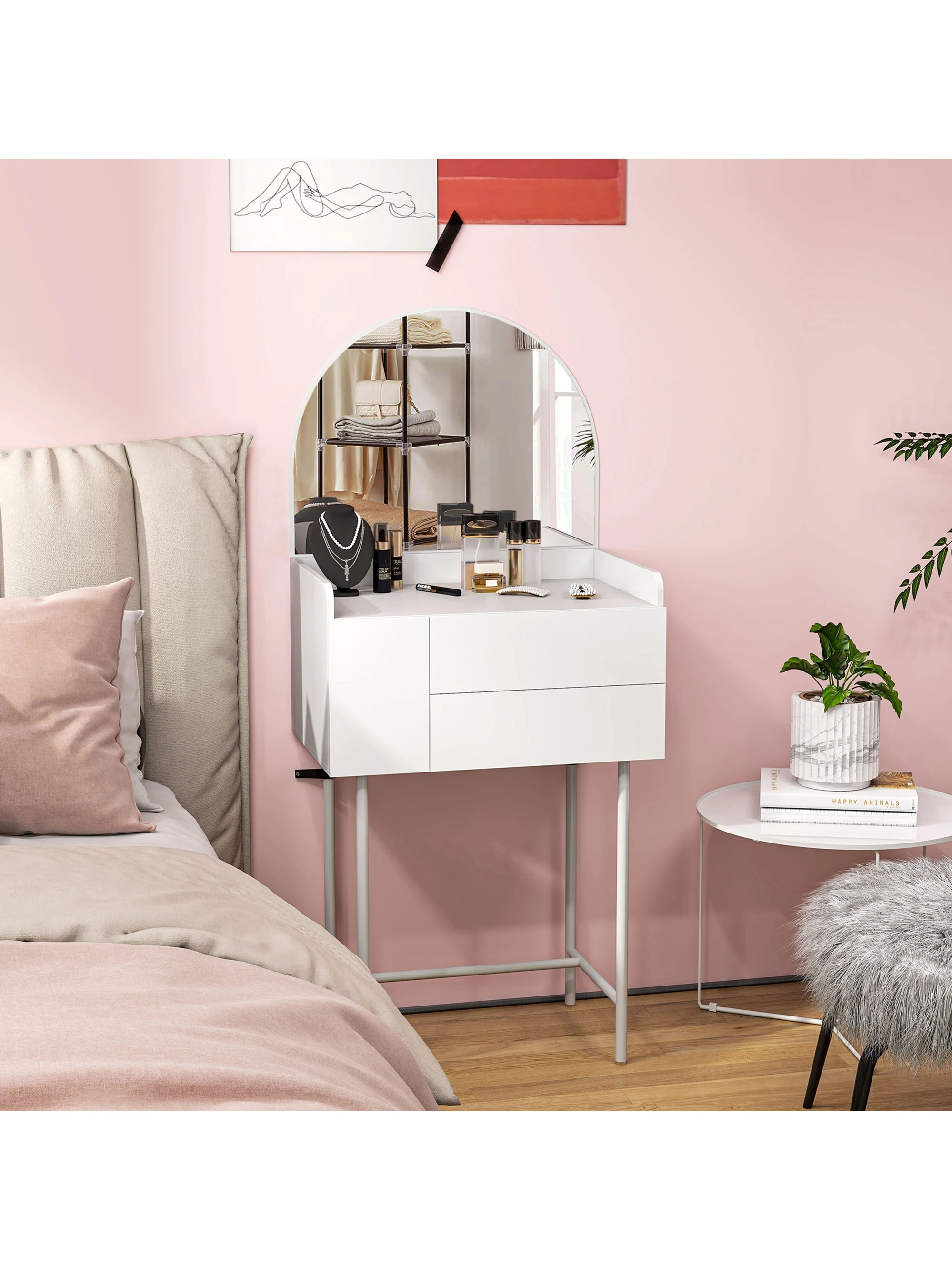 HOMCOM Makeup Vanity Table with Mirror Drawers Modern Dressing Table White