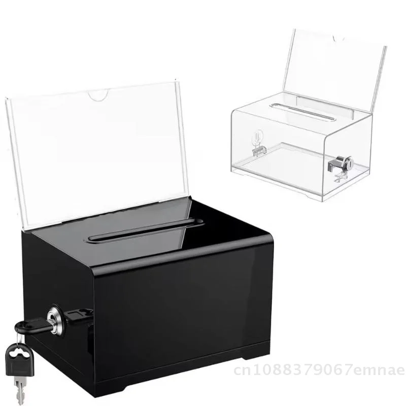 Acrylic Plastic Container with Lock And Sign Holder Durable Solid Ballot Box Voting Tip Jar Suggestion Box for Office