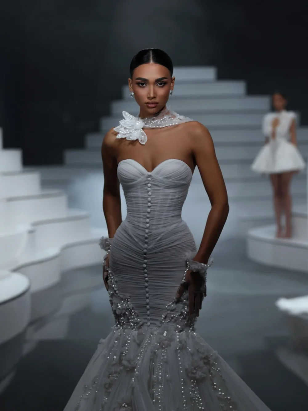 Pleated Tulle Beaded Wedding Dress Dreamy 3D Floral Sweetheart Neck Bridal Gown New Customized Mermaid Long Dresses For Bride