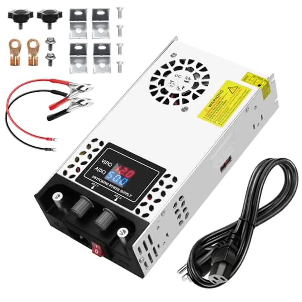 Adjustable 600W Universal Power Supply 110V to 12V Converter 0-15V 0-50A Regulated with LED Screen and Cooling Fan Industrial