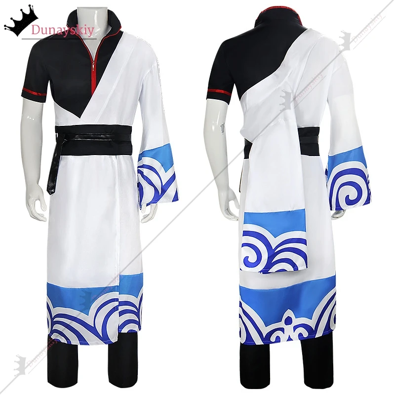 Anime Gintama Costume Cosplay Costume Sakata Gintoki Silver Soul Kimono Robe Uniforme Parrucca bianca argentata Fantasia Gioco di ruolo Abiti da uomo