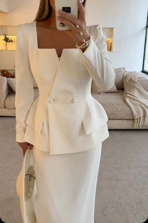 Elegant Women's Skirt Suit Autumn Winter Casual Solid Color Stylish Commuting Long Sleeve Top Half Body Long Skirt Two-piece Set