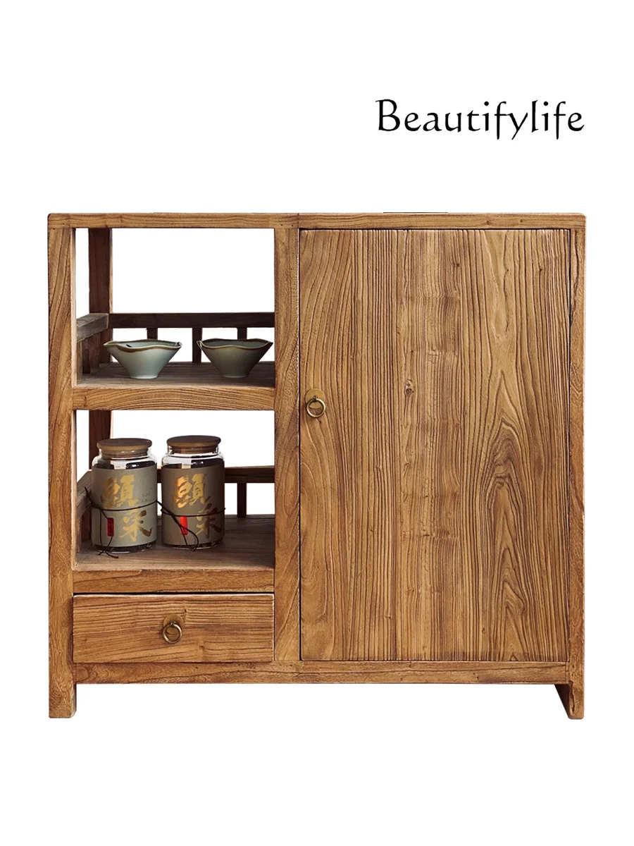 Nordic Antique Style Solid Wood Tea Cabinet Mobile Small Tea Trolley