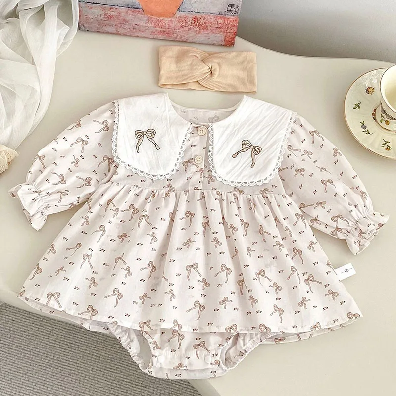 

2025 New Spring 0-24M Children Clothes Newborn Baby Girl Jumpsuit Long Sleeved Cotton Flower Print Infant Baby Girl Bodysuits