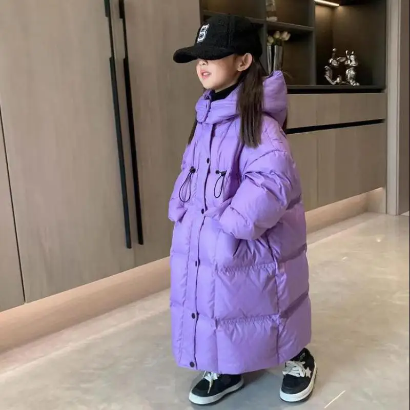 

Loose Style Winter Jackets For Kids Girls Solid Color Cotton Padded Warm Overcaots Teenage Children Outerwear Windbreaker Parkas