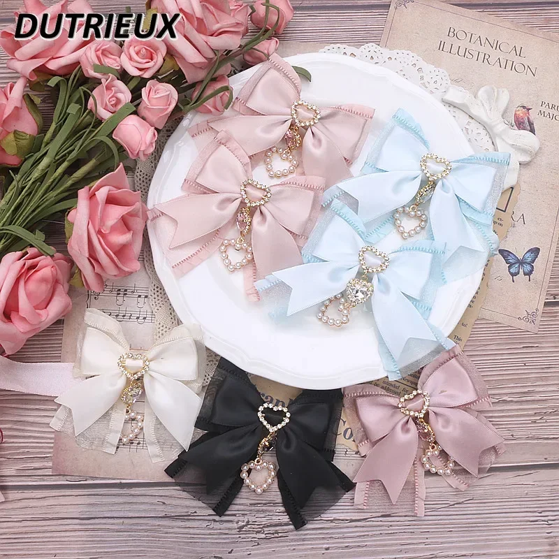 Japanese Style Girl Hair Accessoires Sweet Cute Hair Clips Pearl Heart Pendant Rhinestone Barrettes Fashion Hair Pin Female Clip