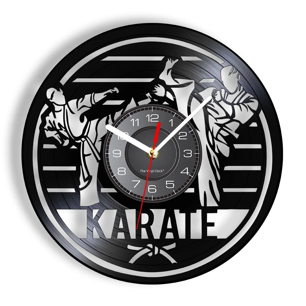 Japanese Martial Arts Karate Retro Gramophone Record Wall Clock Karateka Home Decor Fighting Combat Art Silent Quartz Wall Watch