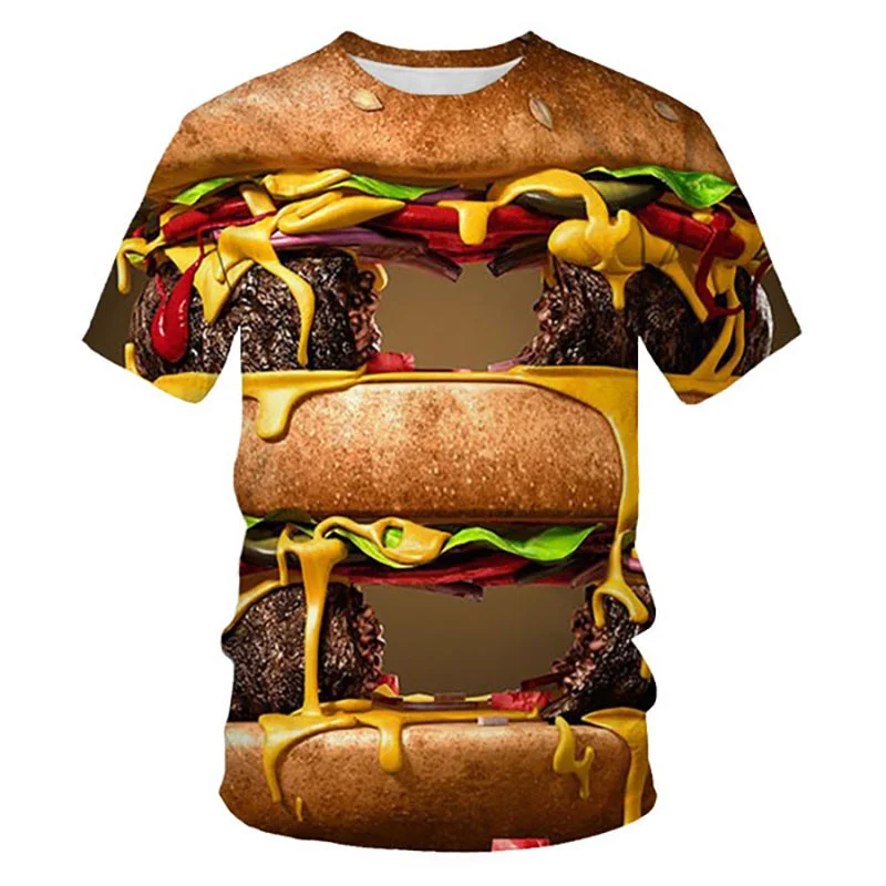Food Hamburger Pattern T Shirt For Men Funny 3D Printed Tees Summer Casual Short Sleeve Round Neck Tops Oversized T-Shirts