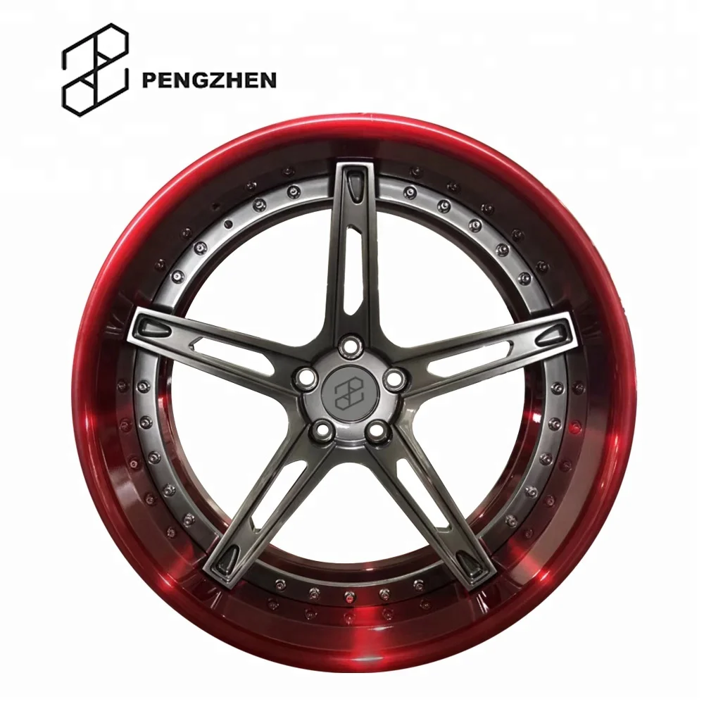 for Pengzhen Custom Manufacture Brushed Red Barrel With Grey Center 19 20 21 Inch 5x112 Passenger Car Alloy Wheels Rims For Audi