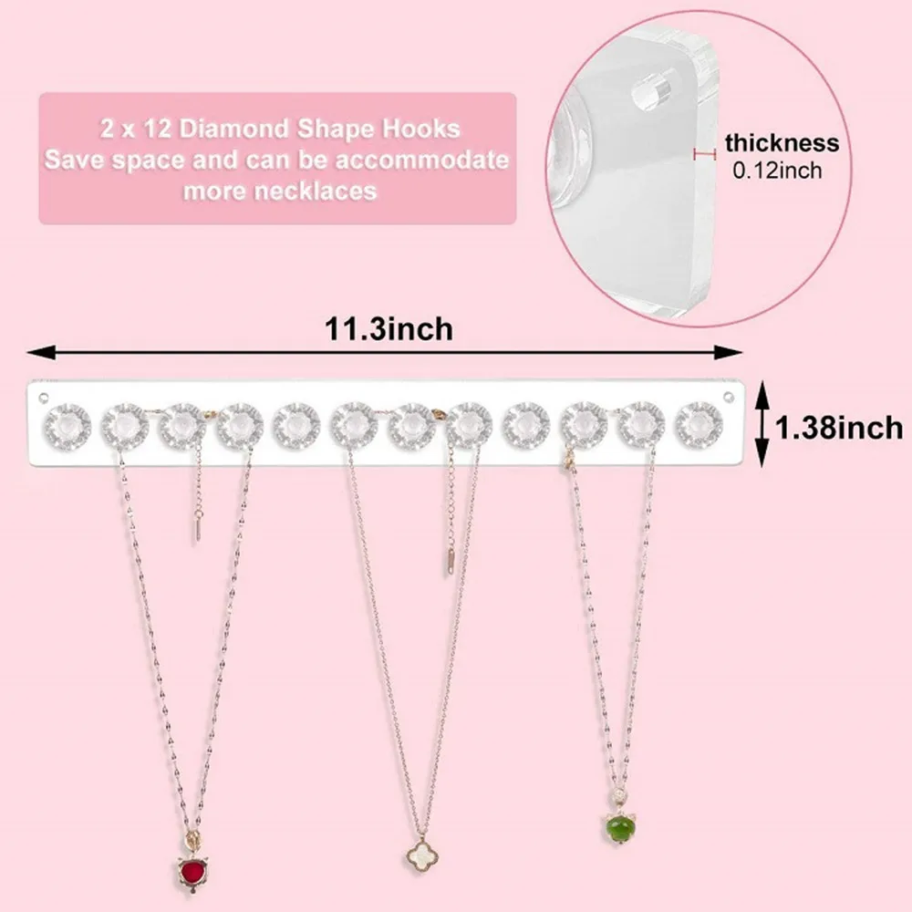 

12 Hooks Transparent Acrylic Jewerly Storage Rack for Earring Necklace Hanger Holder Wall Mounted Display Stand Organizer