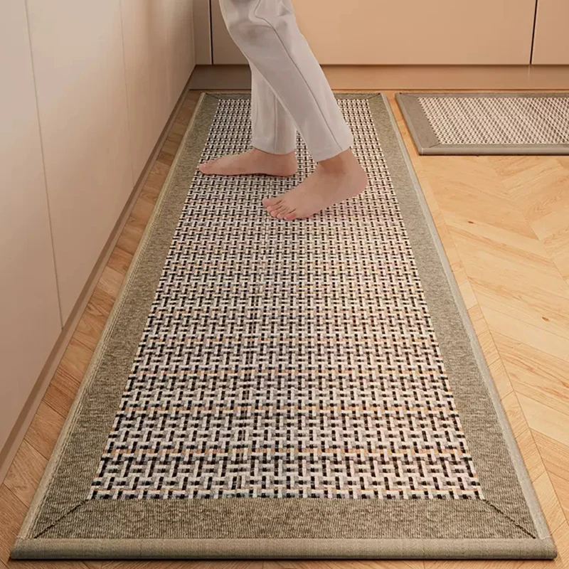 

Kitchen Floor Mat Anti Fouling Long Carpet Japanese Woven Home Entrance Mat Bathtub Anti Slip Mat Living Room Balcony Decorative