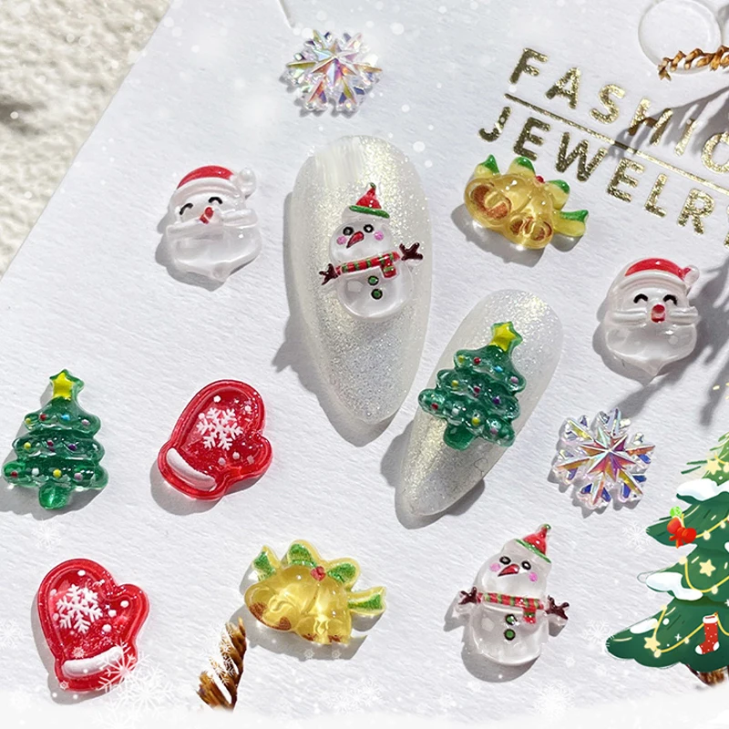 Desenhos animados do Natal Nails Decoração, Papai Noel, Alce, Sino, Árvore Resina Prego Encantos, Jóias Bonito, Acessórios Do Partido, 10Pcs