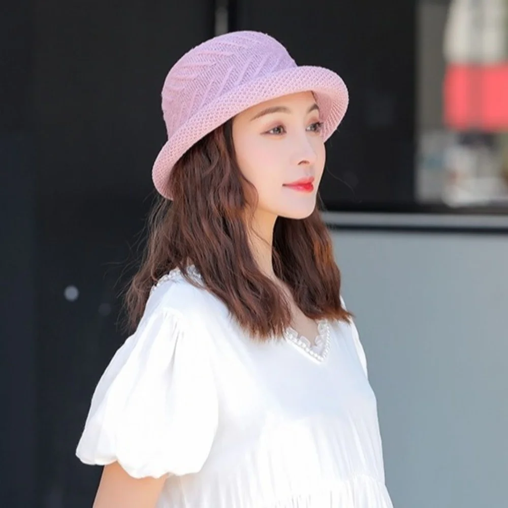 Versatile Solid Color Flower Fisherman Hat Korean Style Rolled Brim Sunscreen Bucket Cap Shade Sunshade Women Sun Cap Work