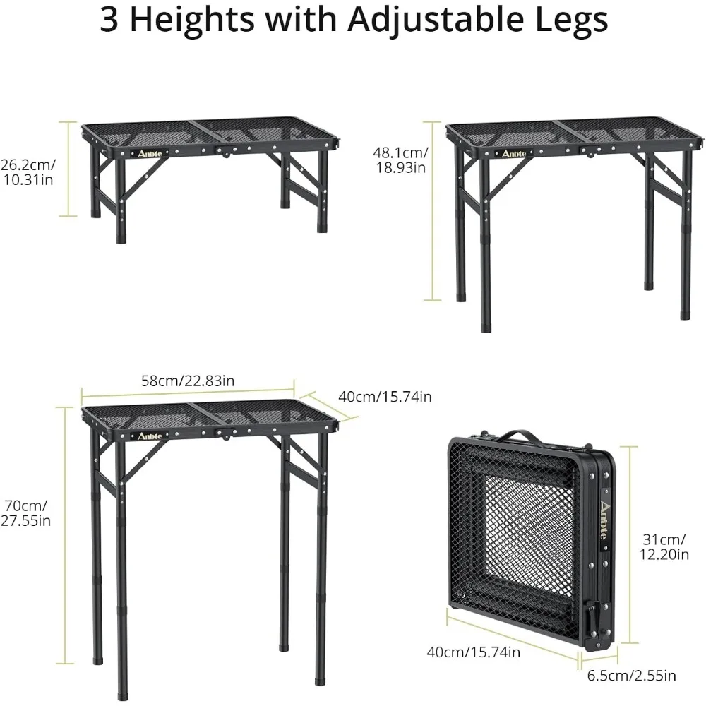 طاولة شواء قابلة للطي، طاولة نزهة للتخييم من الألومنيوم بارتفاع قابل للتعديل، خفيفة الوزن ومحمولة للسفر في الهواء الطلق #3