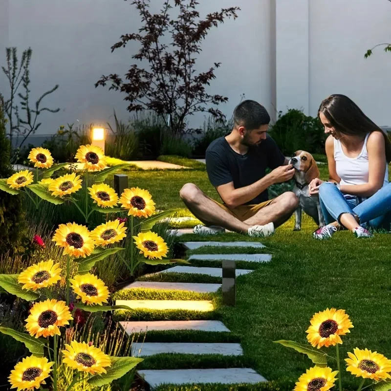 Sunflower Solar Lights Outdoor Decor 1/3 LED Sunflower Yellow Flower Lights Decorative For Patio Lawn Garden Pathway Decoration