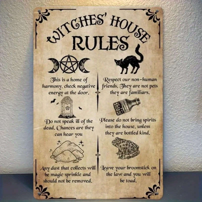 2DFlatbed printing，Charming and vintage'This is the witch's house rules'Interesting home decor rectangular sign - 8x12inch iron