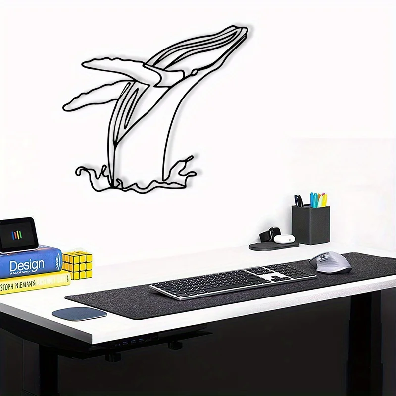 Whale Metal Wall Art Iron Ocean Sculpture Living Room Hanging Mural Coastal Christmas Powder Coated Marine Decor Gift