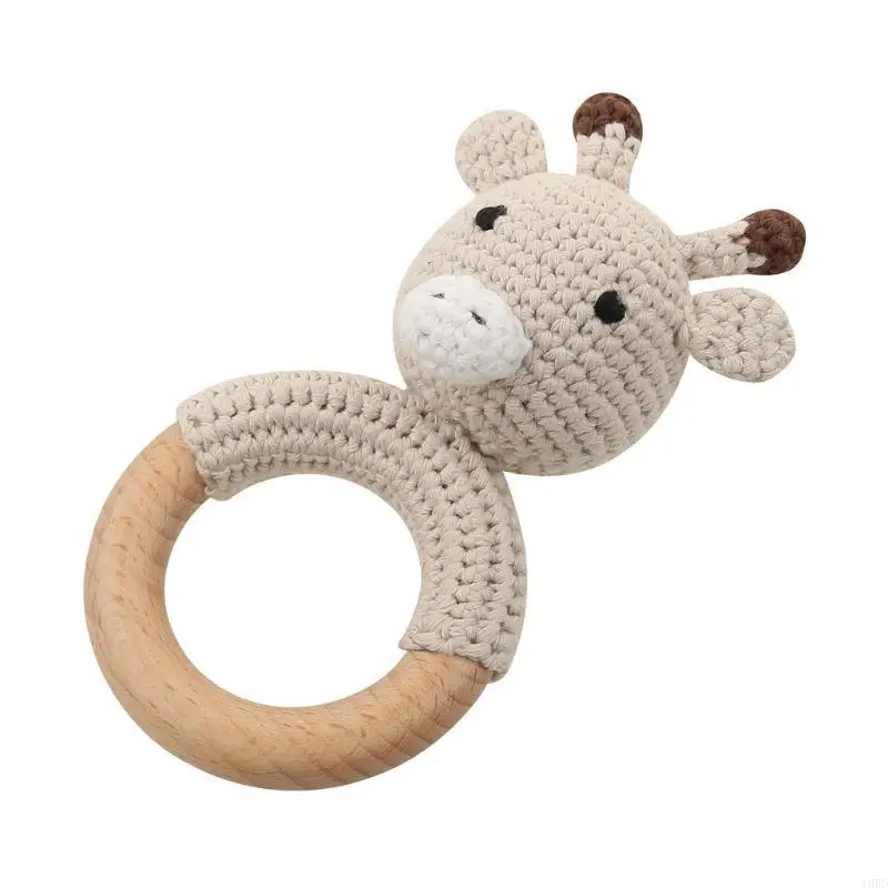 Y88D Baby Rattle Giraffe Crochet Molars Log Animal Teether Safe Wooden Mobile Pram Crib Ring Children Product