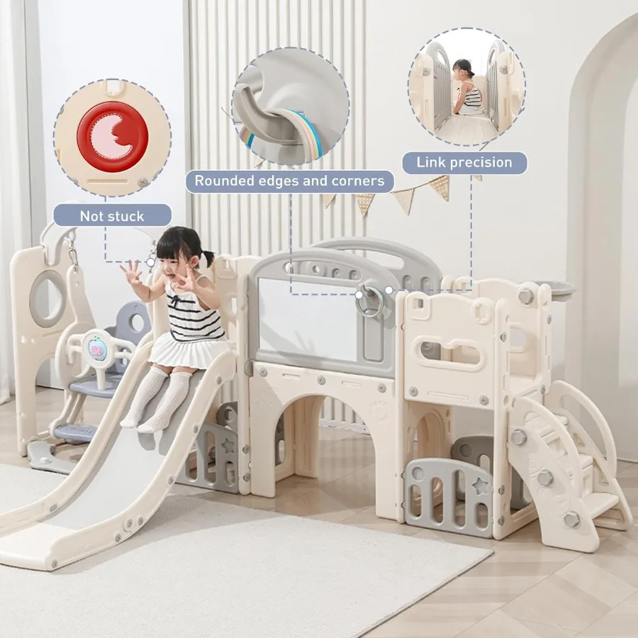 Outdoor-Kletterer-Spielset für Kleinkinder mit Basketball für Kinder von 1 bis 3 Jahren, Rutsche und Schaukelset, 12-in-1-Spielplatz, Indoor-Rutsche für D