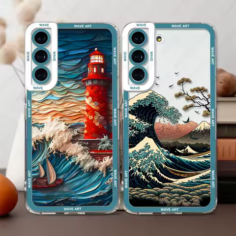Case For Samsung Galaxy S25 S24 S20 S21 FE S22 S23 Ultra A13 A32 A33 A50 A52 A53 A73 A54 A14 Soft Cover Japanese Wave Art