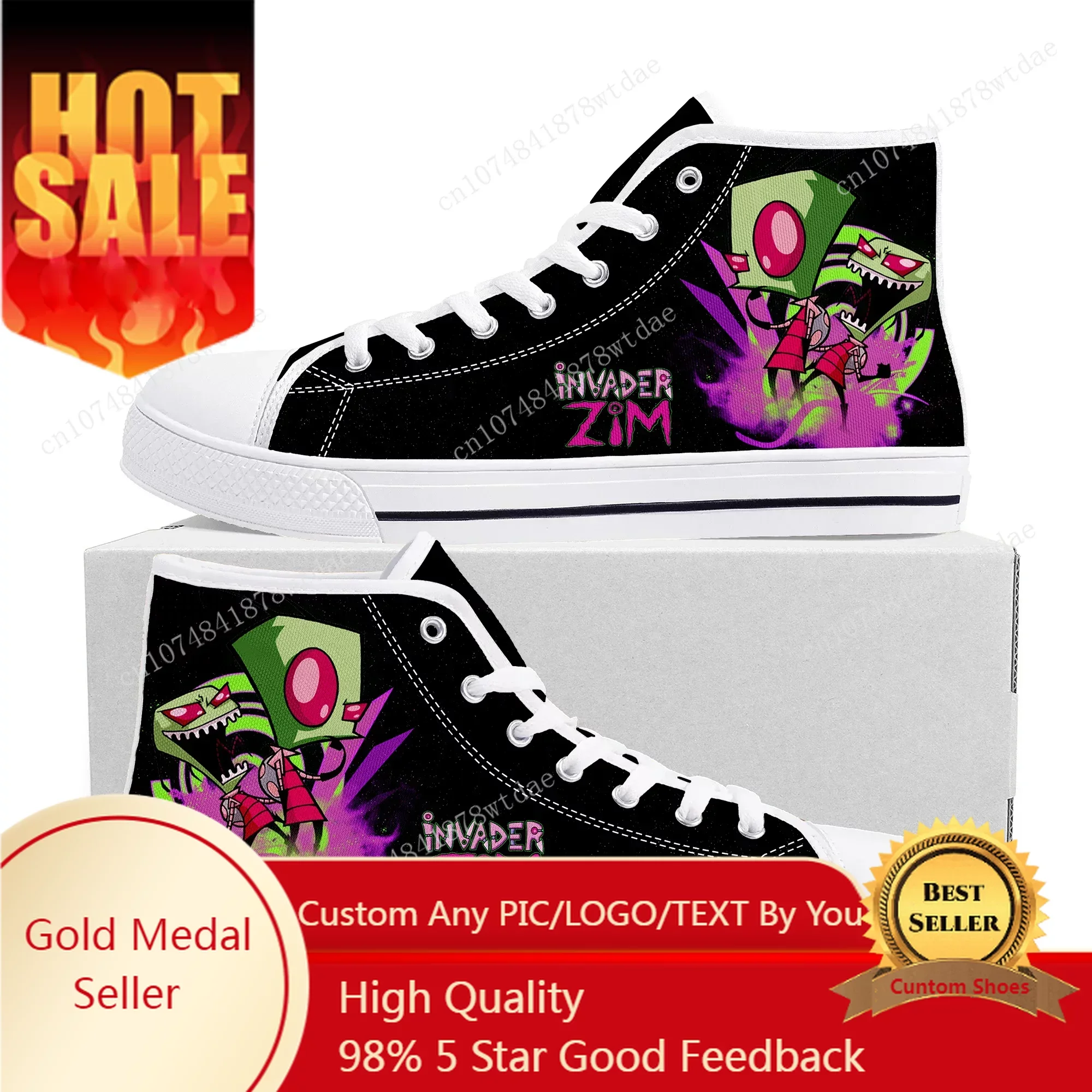 Zim High Top Sneakers Mens Womens Teenager Invader High Quality Canvas Sneaker Anime Cartoon Comic Manga Couple Customized Shoes