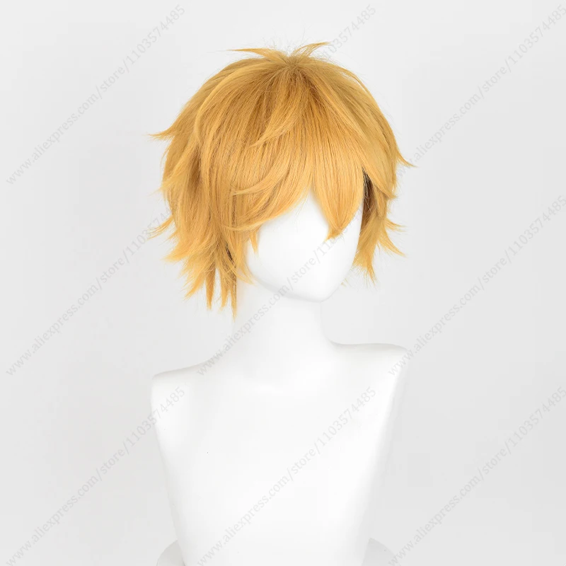 Akihiko Nirei Cosplay Wig 30cm Short Golden Orange Wigs Fluffy Heat Resistant Synthetic Hair