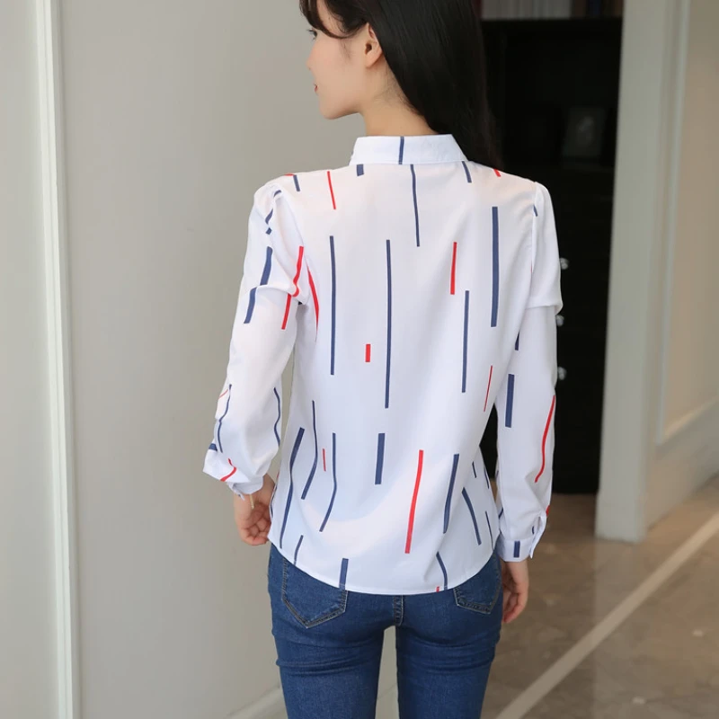 White women shirt Stripe Print  Women\'s shirts and Blouses Fashion Long Sleeve Womens Tops Basic Work Shirts Female Slim Blusas