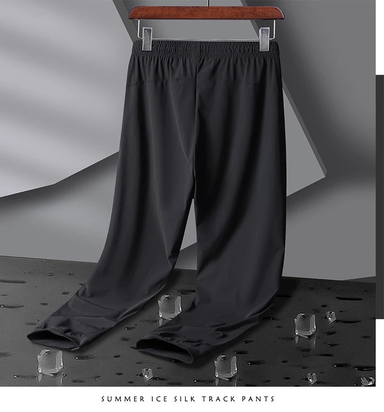Men's Athletic Stretchy Ice Silk Quick Dry Pants Zipper Pockets Lightweight Sweatpants Outdoor Hiking Breathable Running Workout