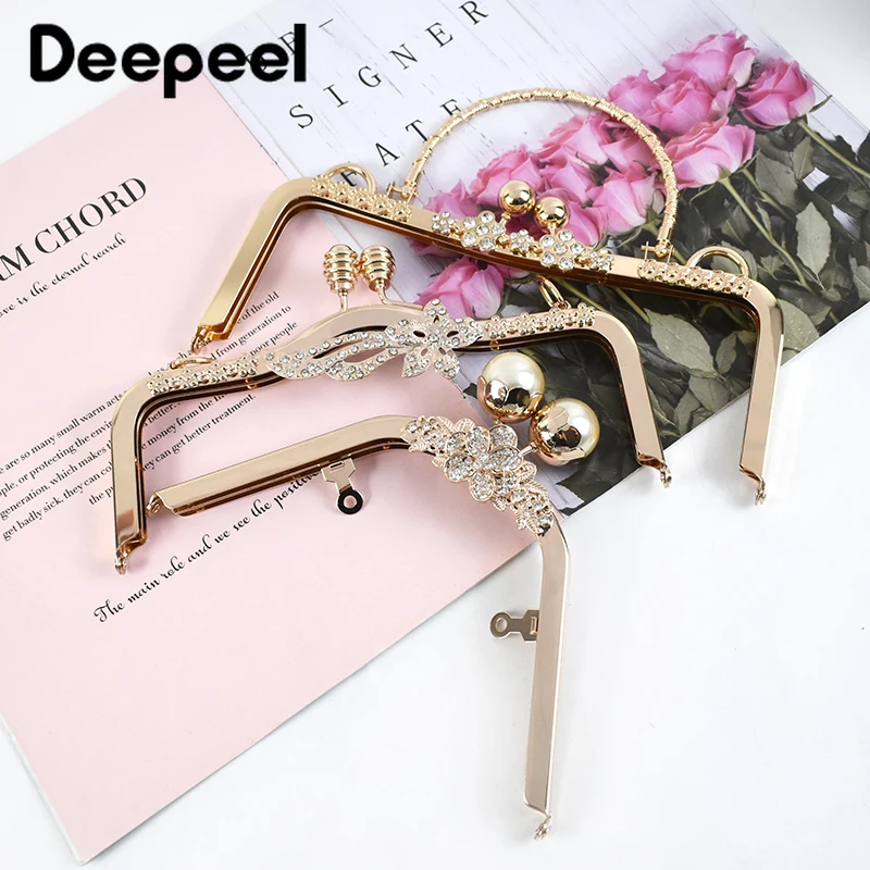 1Pc Deepeel Retro Square Embossed Bag Handles Metal Handmade Sewing Brackets Kiss Clasp Handbag Purse Frame Handle Accessories