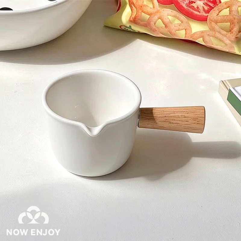 NOW ENJOY New 100ML Ceramic Coffee Milk Cup With Wooden Handle Steak Sauce / Salad Sauce Dipping Cup  Espresso Cup Coffeeware