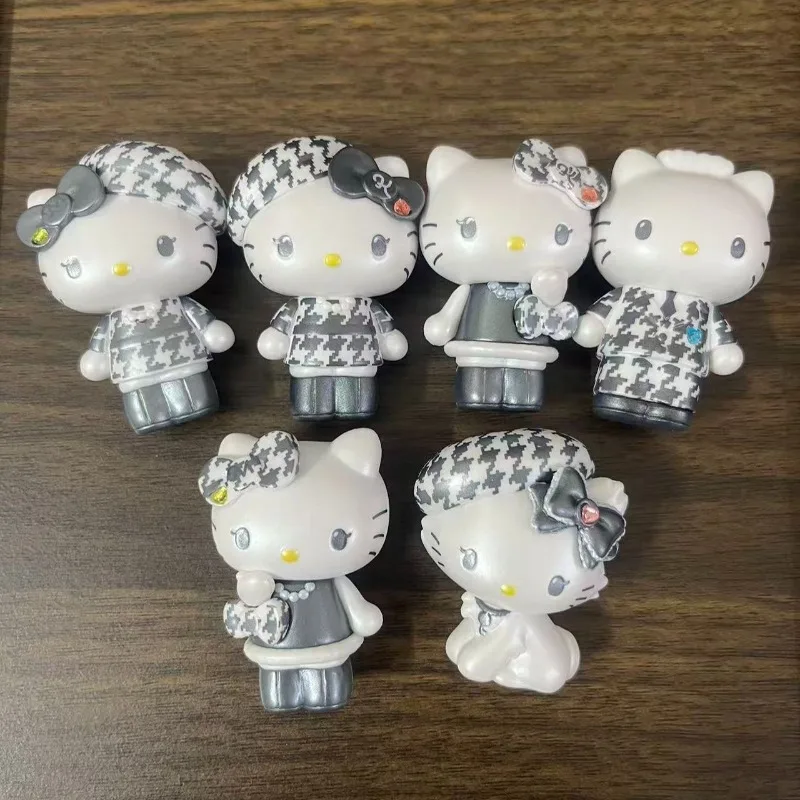 Figuras de Acción de Anime Hello Kitty Houndstooth KT Cat, Caja Sorpresa, Modelo de Juguete Coleccionable, Adornos, Regalos para Niños