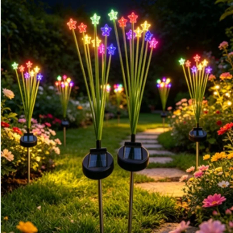 Solar Star Stake Lights LED Pentagram Garden Lamp Waterproof Outdoor Yard Lawn Pathway Party Wedding Landscape Decor