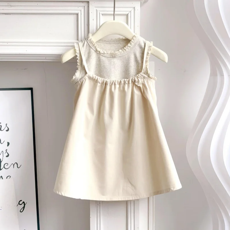 XH-South Korea Children's Clothing Girl's Strap Skirt2024Summer New Little Girl Western Style Fashion Simple Style Solid Color D