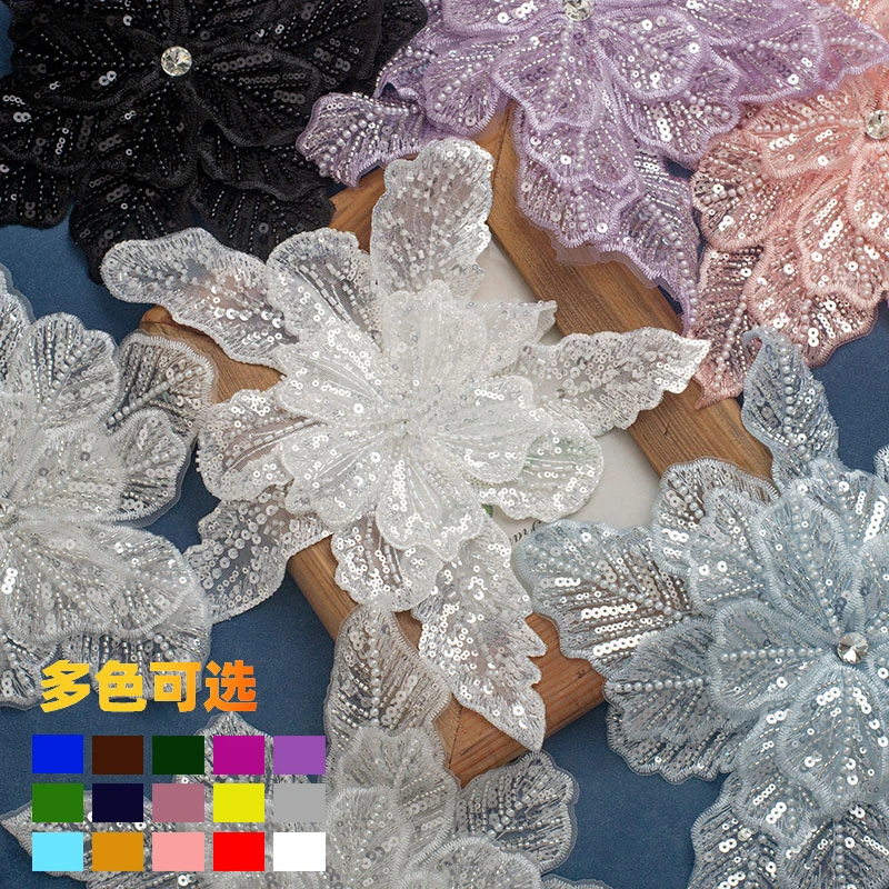 Three layer three-dimensional heavy industry embroidered pearl flower cloth decoration