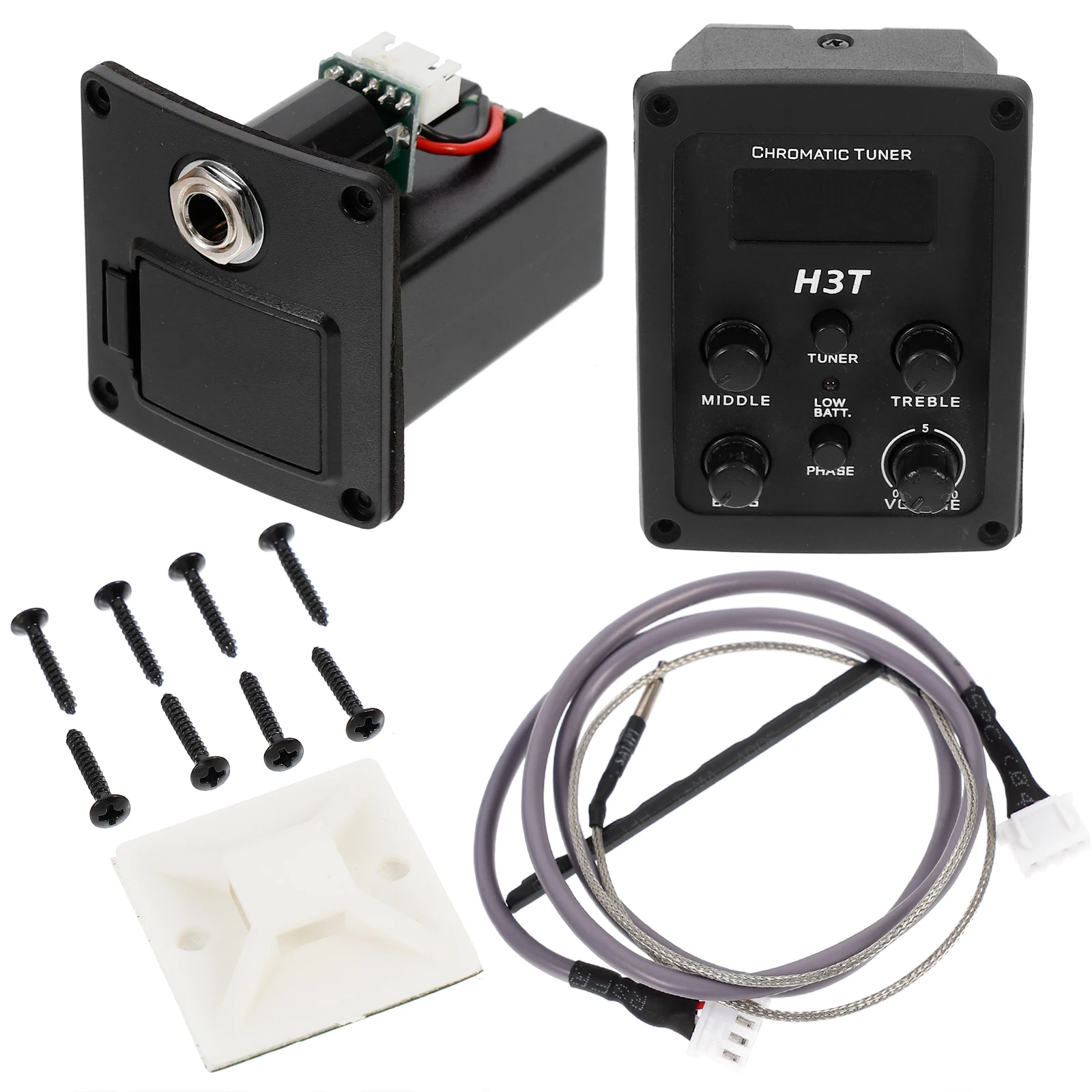 

4 Band Preamp Eq Equalizer Preamplifier Piezo Lcd Tuner Volume Bass Middle Treble Control Low Indicator Accessories