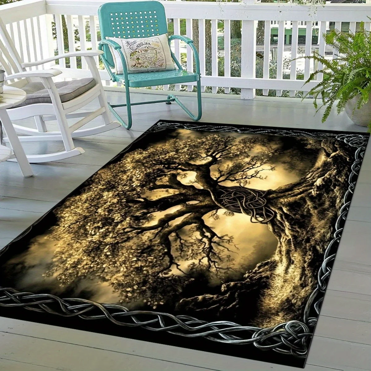 1pc Tree of Life Wildlife Theme Printed Pattern Elegant Rectangular Anti-Slip Door Mat for Inviting Guest Room Entrance, Creat