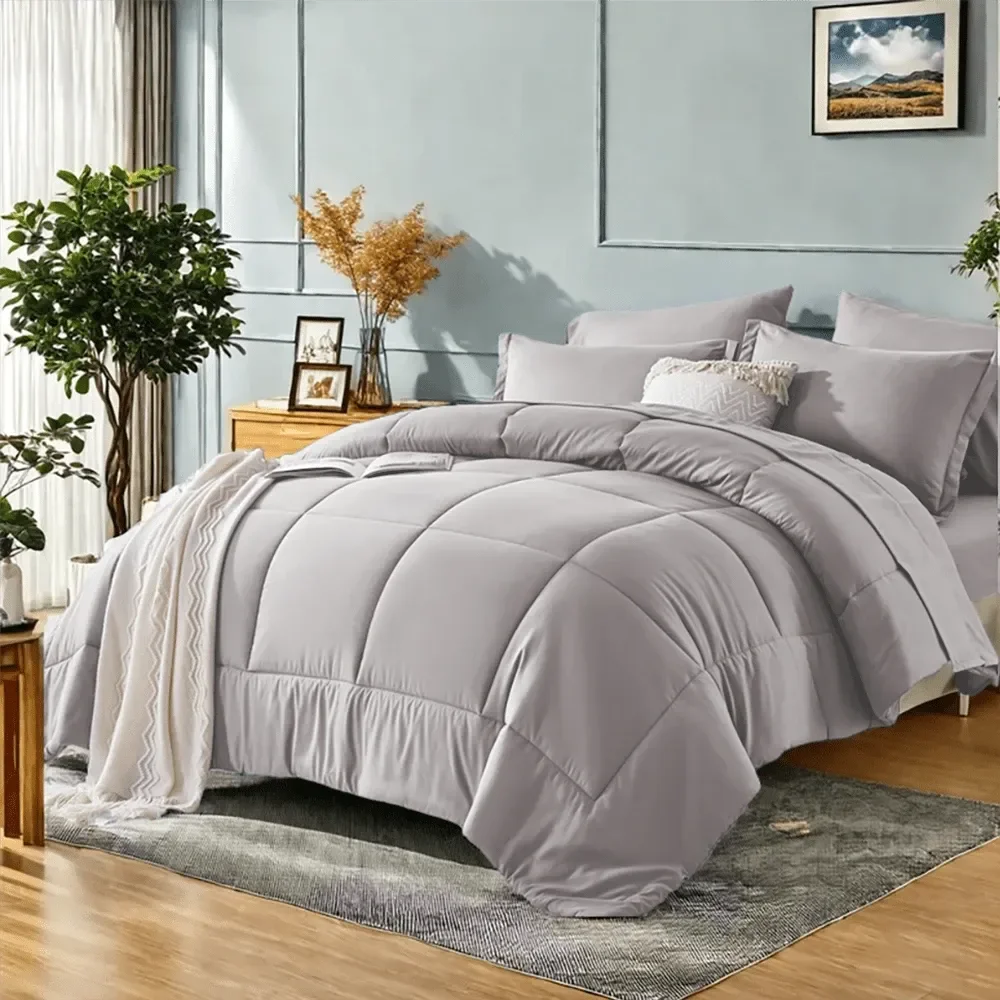 

7 комплектов постельного белья Deluxe Solid Color для кровати размера Queen, мягкие и комфортные, состоящие из 1 одеяла, 1 простыни и 1 пододеяльника.