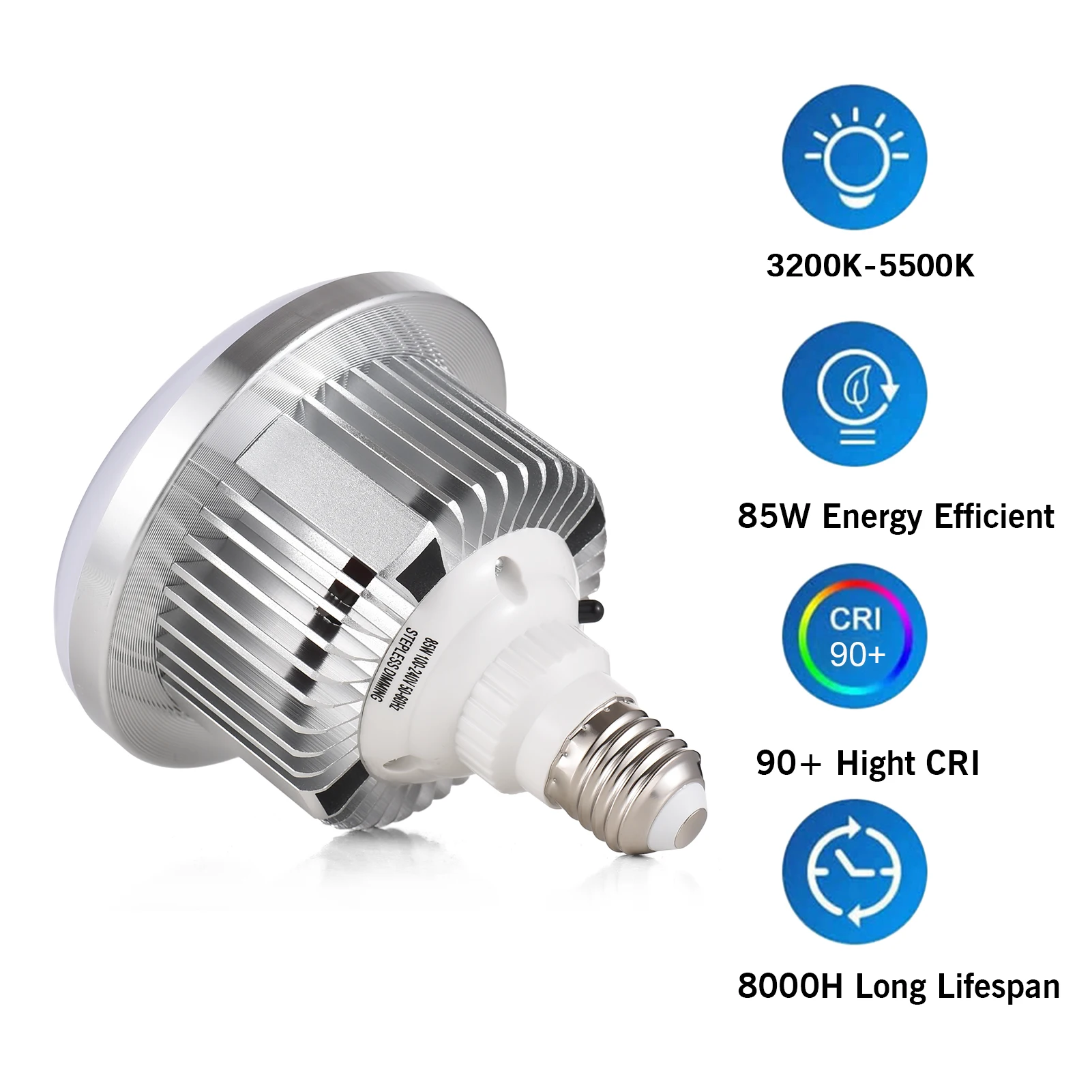 85W LED Light Bulb 3200K-5500K Photography Lamp Bulb Energy-saving Adjustable Brightness E27 Mount w/Remote Control for Photo