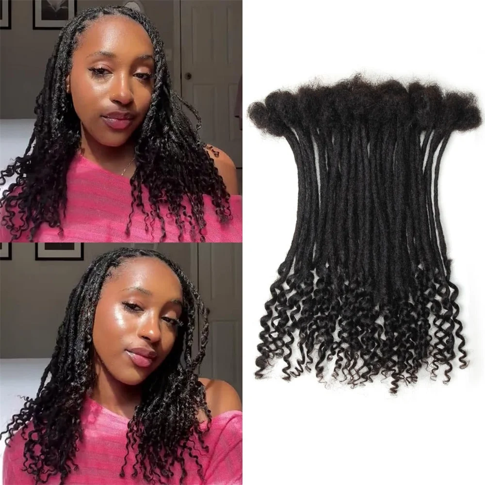 Capelli umani al 100% 0,4 cm Afro Kinky Locs con estremità ricci Estensioni 8 pollici 10 fili Serrature fatte a mano Estensione Può essere tinto Donne