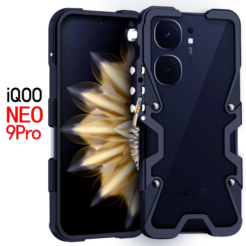 Armor Metal Aluminum Phone Cases Bumper For Vivo Iqoo Neo 9 Neo9 Pro Cover Mechanical Purely Handmade Skull Case