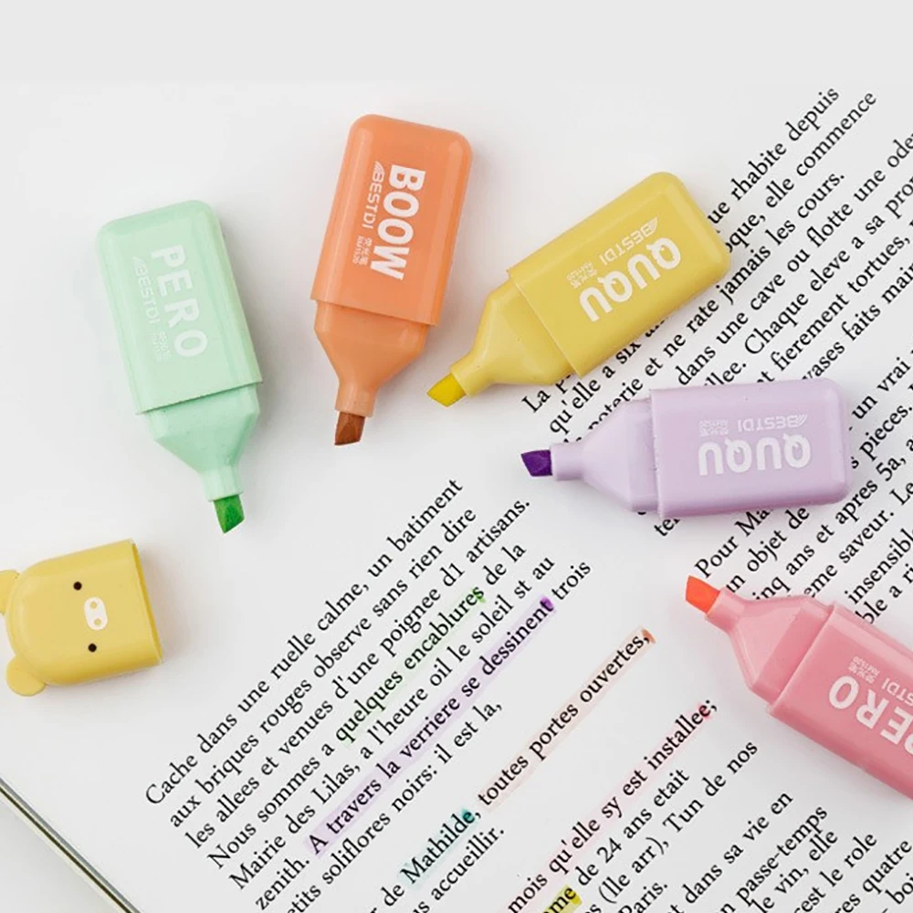 4/5/6 шт. ручки-маркеры с кавайным медведем, милые канцелярские маркеры с косым кончиком ярких цветов, флуоресцентная пастельная ручка, школьные принадлежности